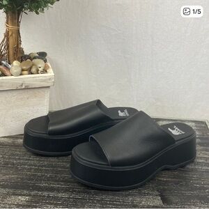 Sorel Black Dayspring Platform Slide Sandal Shoes Size 7